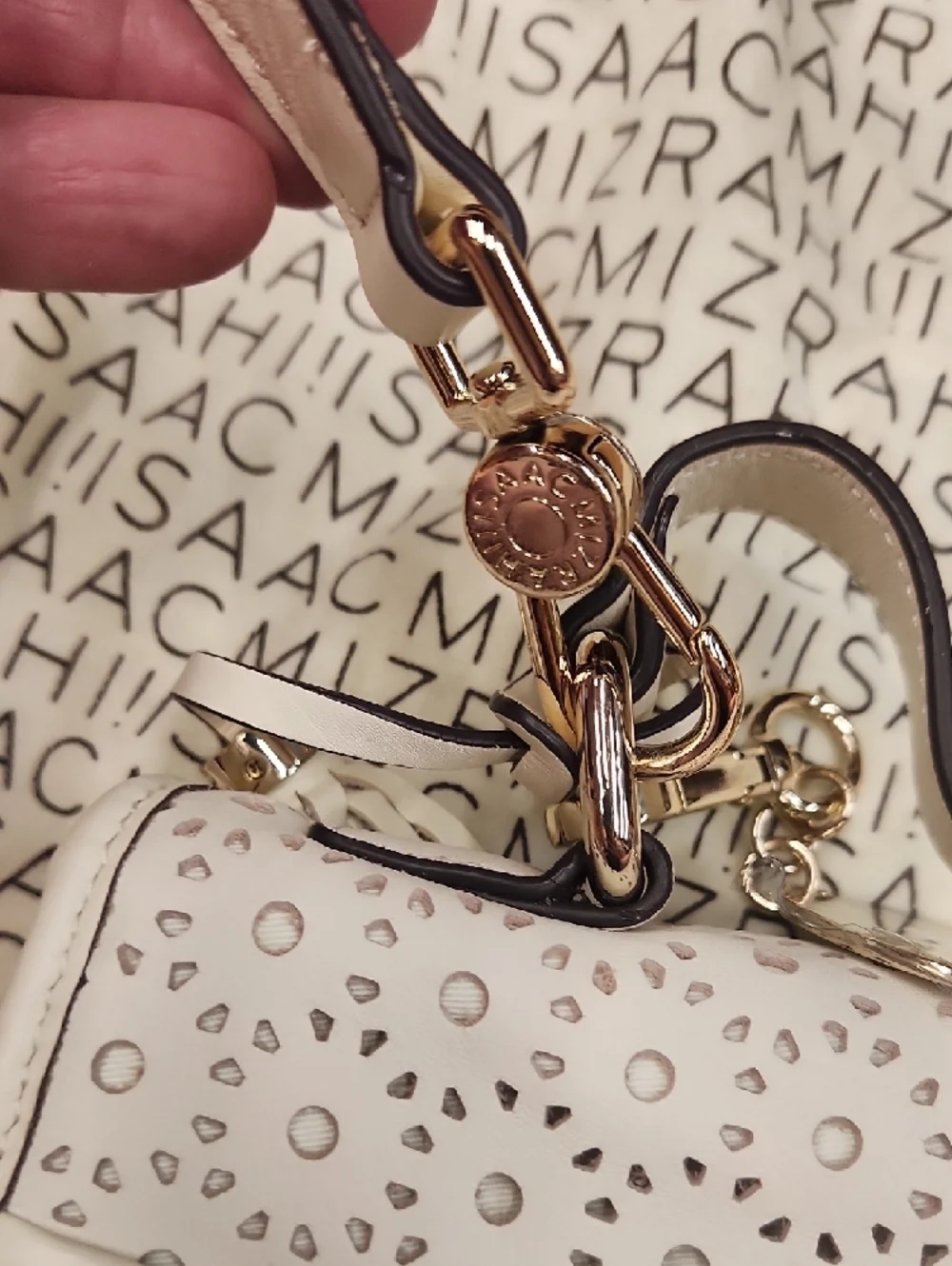 Isaac Mizrahi White Laser-Cut Leather Shoulder Bag with Tassel
